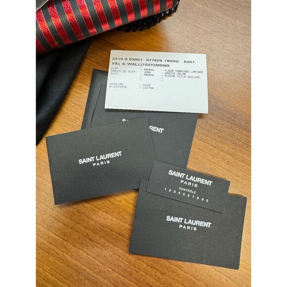 Saint Laurent Metallic Striped Monogram Chain Wallet in Red/Black - Picture 16 of 16